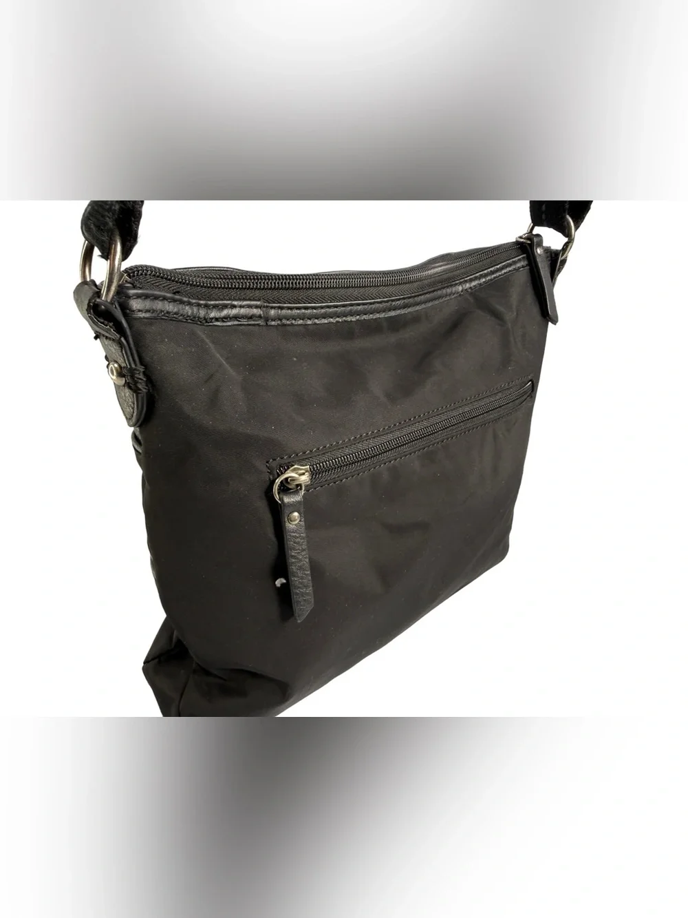 Black Nylon Crossbody Bag with Multiple Zipper Pockets